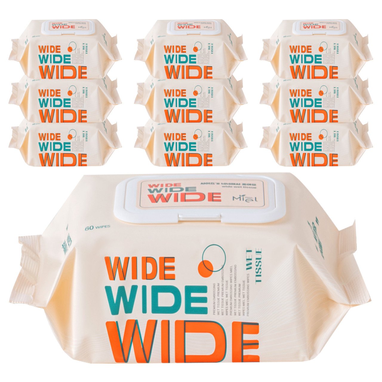 미엘 와이드 빅사이즈 엠보싱 대형 간병용 요양병원용 병원용 물티슈 60매 총10팩 상세 이미지 1
