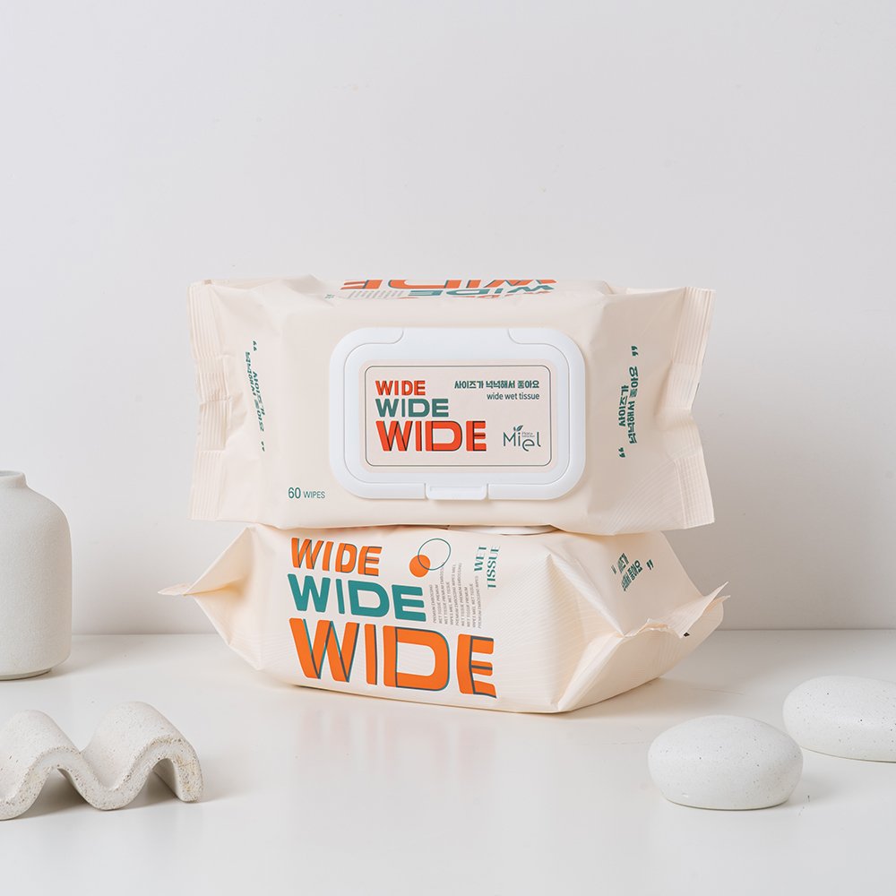미엘 와이드 빅사이즈 엠보싱 대형 간병용 요양병원용 병원용 물티슈 60매 총10팩 상세 이미지 2