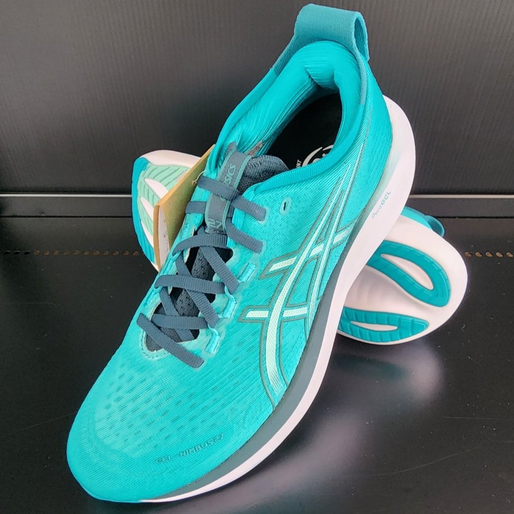 아식스 젤님버스27 남성용 2E와이드 프리미엄 쿠션 러닝화 블루 1011B958 상세 이미지 1