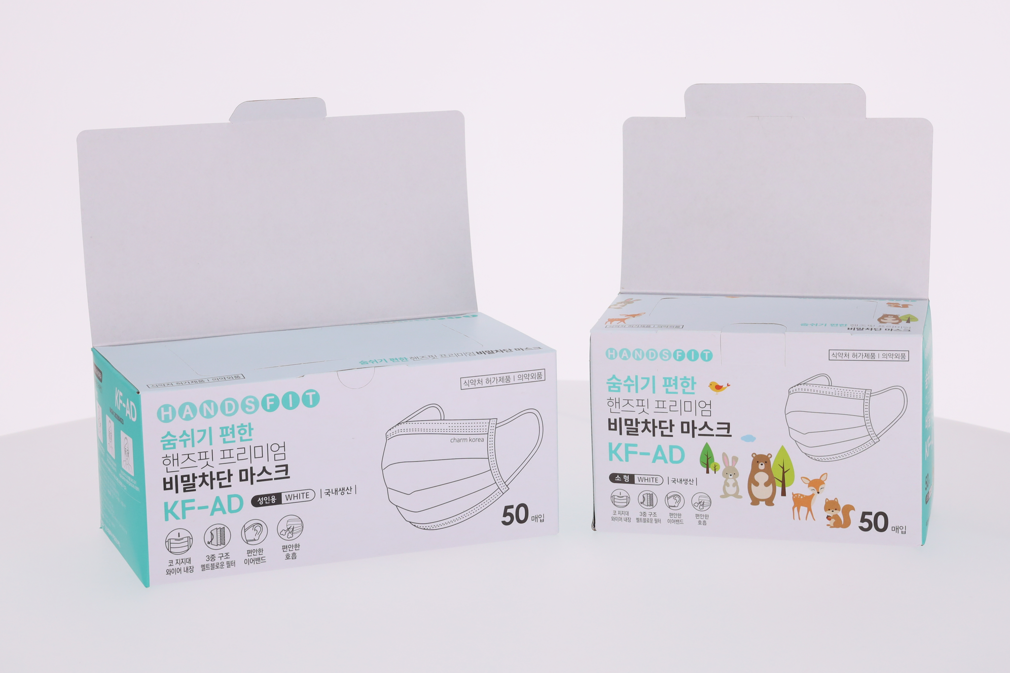 KFAD 국산 비말차단 마스크 귀안아픈 일회용 덴탈 대형, 소형 50매 상세 이미지 2