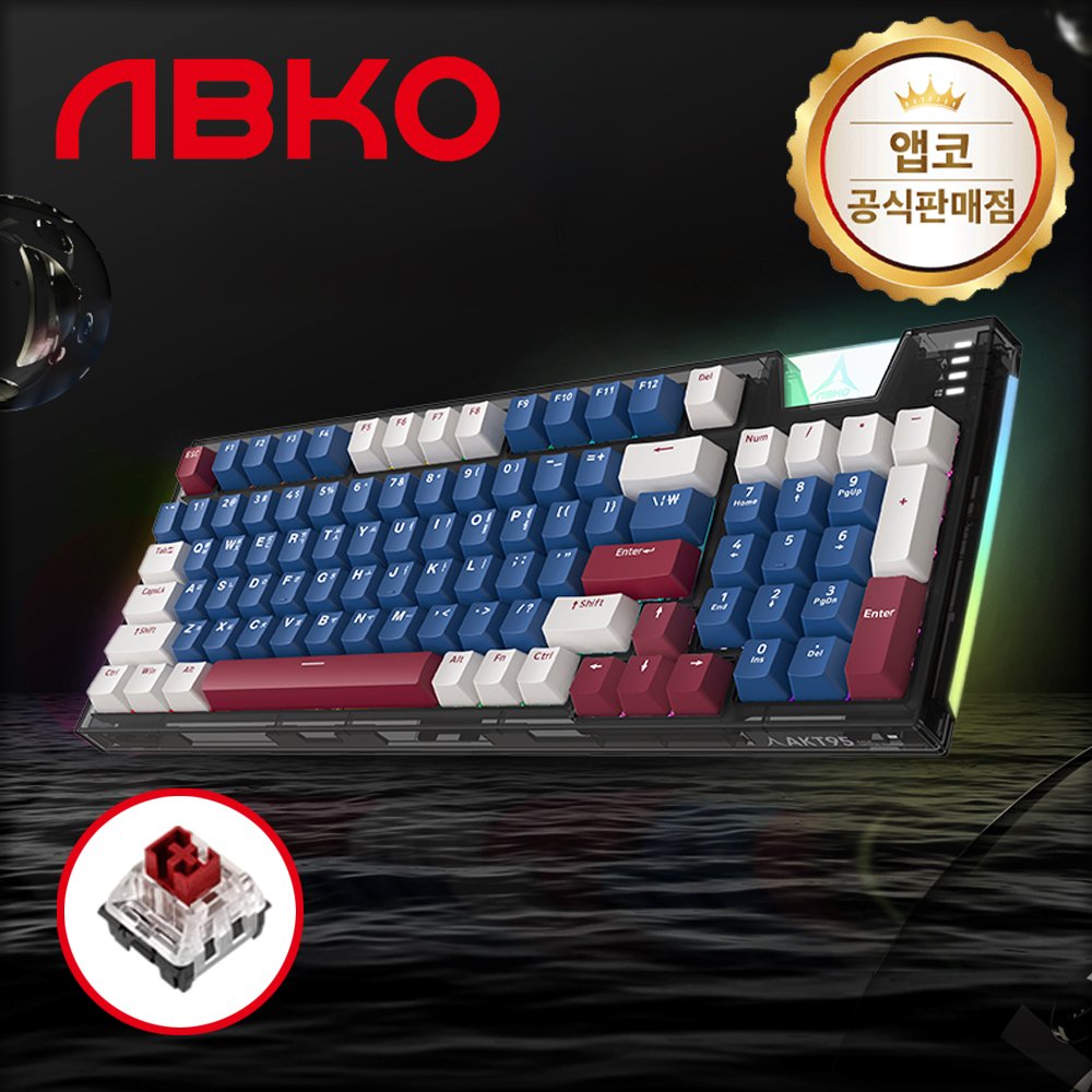 앱코 AKT95 아크 PBT키캡 카일광축 완전방수 게이밍 기계식 키보드 블랙, 다크적축, 50g 상세 이미지 1